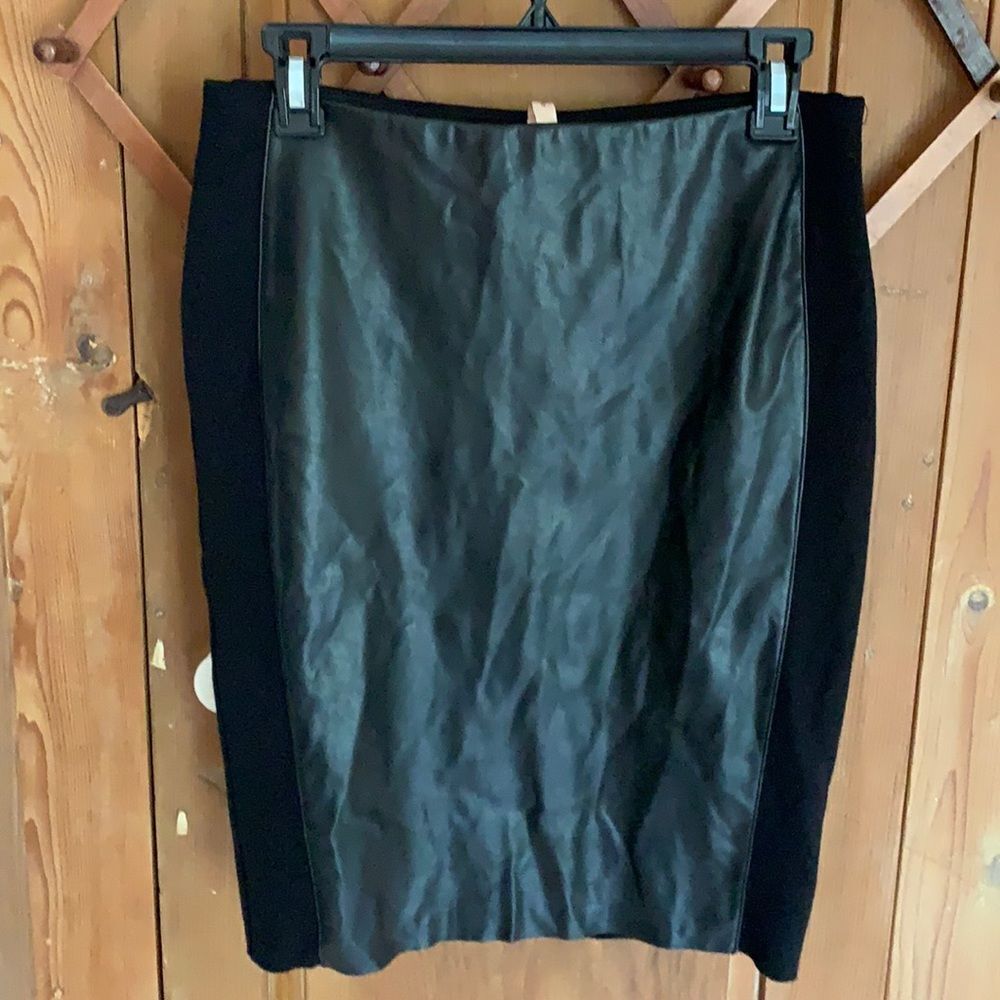 Bailey 44 black faux leather knit mini pencil skirt